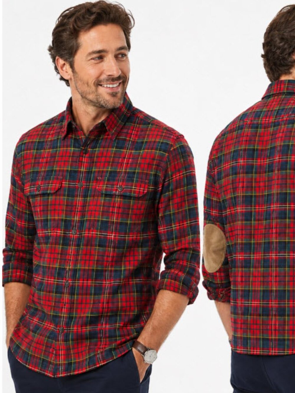Polo by Ralph Lauren Red Plaid Shirt Size Large Button Front with Elbow Patches